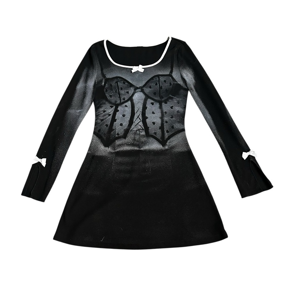 Handmade, spray painted, little black dress, small